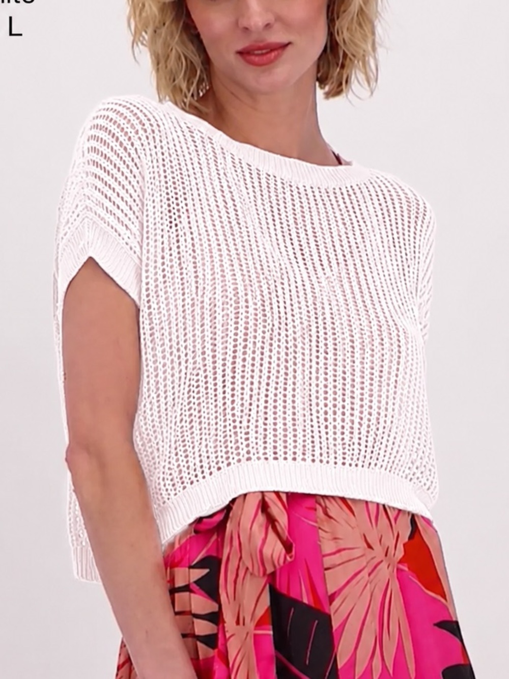 NWT Spanner - White Open-Knit Crop Top Sweater SzL